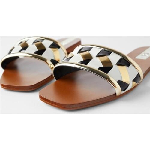 Shoes Womans Slippers Slides Low 2021 Soft Flat Scandals Rome Basic Hoof Heels PU Fabric Casual Rubber Leisure Shoes Womans