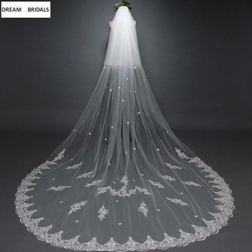 New Arrival Fashion White/Ivory Long Wedding Accessories With Comb 3x3 Meters Appliqued Cathedral Wedding Veils 2019