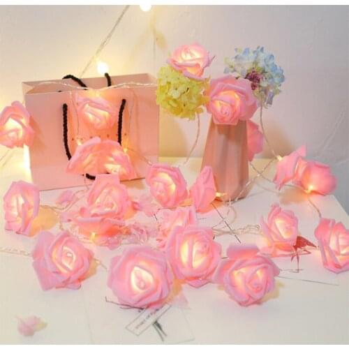 Light luxury 20 LED Rose Flower String Battery Powered Lights Wedding Home Birthday Valentines Day Event Party Garland Decor
