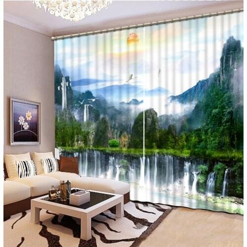 Chinese Printing 3D Curtains Kitchen Window Blackout Curtains For Living Room Bedroom Hand Painted mountain landscape Drapes