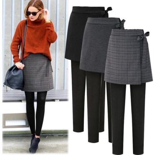 Plus size 6XL!Warm Leggings Women Autumn Winter Thick Pants with Fleece Velvet Fake Two Pieces Leggings Skirt Pants
