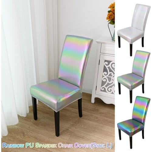 Waterproof Chair Covers Gradient Rainbow PU Leather Seat Cover For Wedding Banquet Decor Spandex Stretch Dining Chair Slipcovers