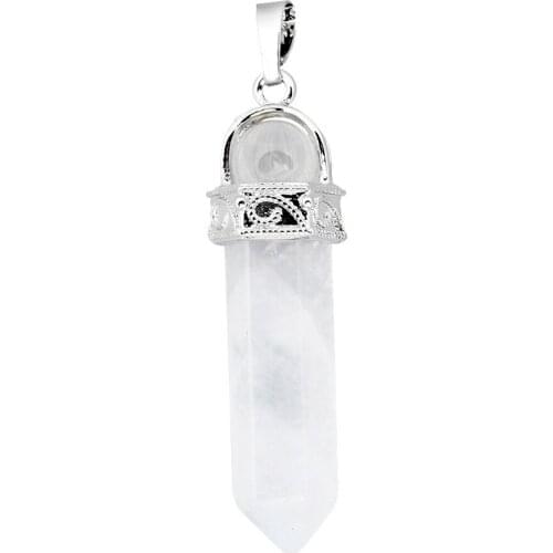 SUNYIK Rock Quartz Hexagonal Pointed Stone Pendant Reiki Energy Healing Crystal Jewelry