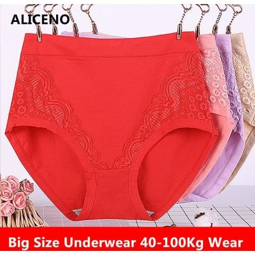 Sexy Lace Big Size High Waist Women Panties Solid Cotton Comfort Briefs Ladys Underwear Underpants Panty Intimates 6634