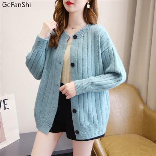 Sweater Cardigan Jacket Female Korean Sweet Loose Autumn Winter 2021 New Women Sweater Button O-Neck Knitted Coat