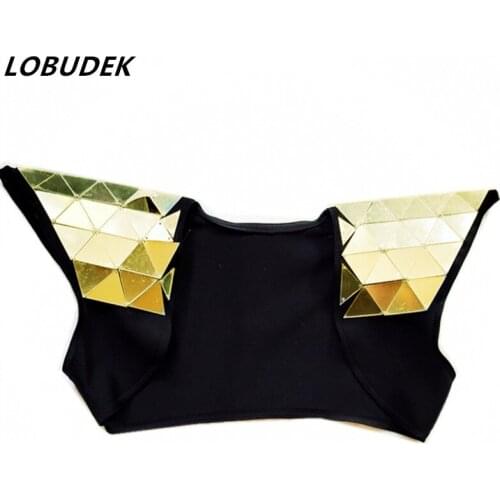 Silvery gold Sequins mirrors Waistcoat vest Bra Nightclub Women Dancer DJ DS Costume Bar Singer Teams Stage Wear Bar sexy