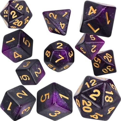 DnD 5e Polyhedral Dice Set with Pouch Glittery Purple and Black D4-D20 Great for Tabletop Games DnD5e Pathfinder MTG