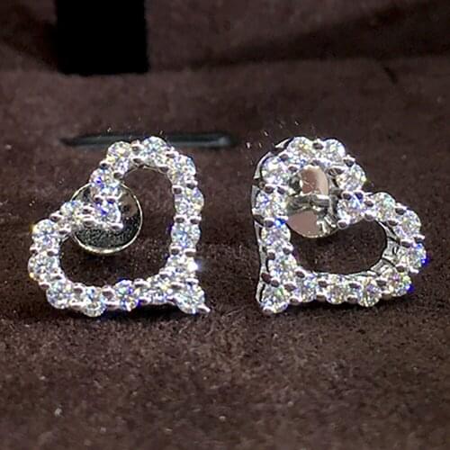 18K Au750 White Gold Women Stud Earrings Moissanite Diamonds Heart Classic Wedding Party Engagement Anniversary Trendy Romantic