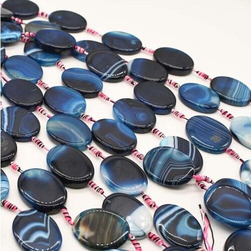 2strands/lot Natural dark blue pattern Agate Oval loose beads For DIY Bracelet Necklace Jewelry Making Strand 15"