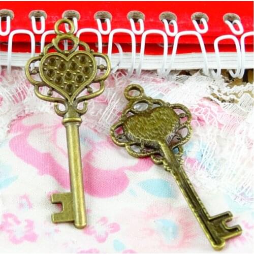 20PCS 56*22MM Antique Bronze Plated Zinc Alloy Heart Key Charms Pendants Diy Jewelry Accessories