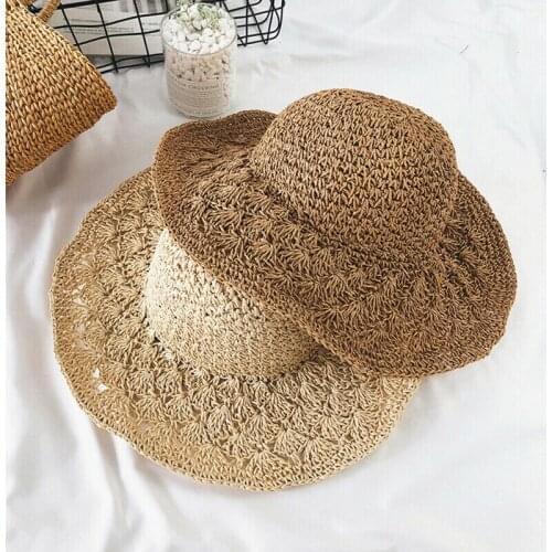 2020 Ladies Summer Sun Hats Women Panama Beach Straw Hats Holiday Portable Foldable Wide Brim Floppy Cap