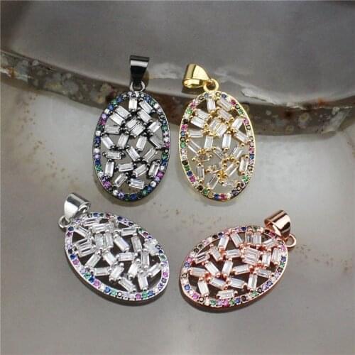 25*10mm 15pcs/lot New Fashion Multicolor Micro Pave Jewelry , CZ Cubic Zirconia Oval Cz Pendant,Delicate Cz Charm