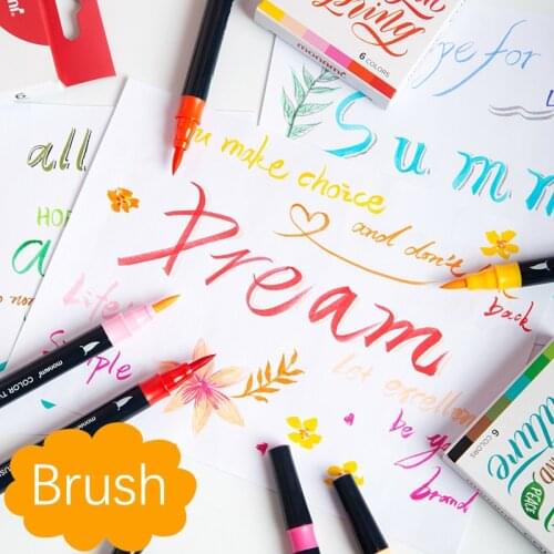 6pcs Monami Color Twin Brush Watercolor Brush Pen Double Head Art Markers Sketching Painting Brush Lettering 04038