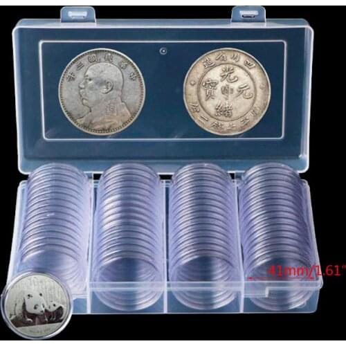 60Pcs Clear Round 41mm Direct Fit Coin Capsules Holder Display Collection Case With Storage Box For 1 oz American Silver Eagles