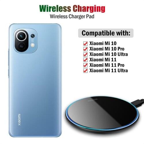 10W Fast Qi Wireless Charger for Xiaomi Mi 10 11 Pro Ultra 5G Case Phone Wireless Charging Pad Breathing Light