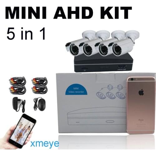 Super Mini 4ch AHD Digital Video Recorder DVR with 4pcs of 720P AHD Cameras & 15m Cables kit with free iCloud & APP Monitor