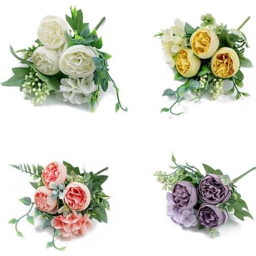 White rose artificial flower high quality silk bouquet home wedding DIY decoration plastic artificial flower table decoration