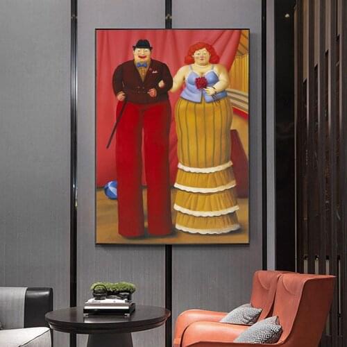 Funny Art of a Couple by Fernando Botero Canvas Paintings On the Wall Art Posters And Prints Modern Art Wall Pictures Home Decor