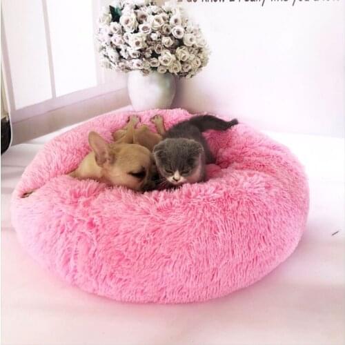 Dog bed warm cat kennel washable pet soft cat dog pad warm indoor round pillow small and medium dog artificial fur dog house