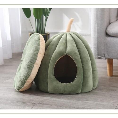 Cat Dog Bed House Kennel Winter Soft Mat Pumpkin Shape Puppy Kennel Cushion Warm Pet Nest Cave For Cat Dog Pet Sleeping Supplies