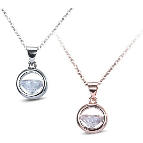 Fashion Simple Round Hollow Zircon Necklace Pendant Dainty Charm Rose Gold Crystal Clavicle Chain Choker Women Jewelry