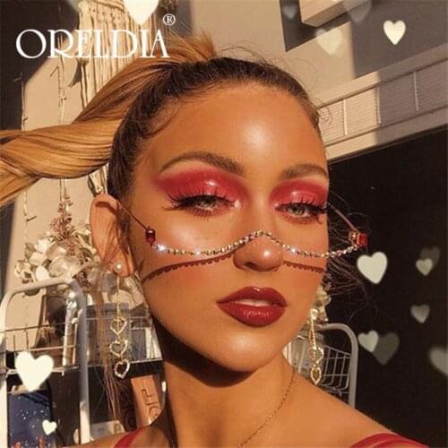 Fashion Eyeglasses Alloy Frame For Women 2021 Rhinestone Lensless Colorful Chain Decoration Half Frame Luxury Diamond Glasses