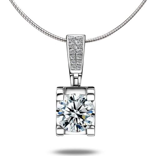 Fashion Slide Wedding Pendant 18K White Gold 1 Carat Round Shape Moissanite Diamond Necklace Gifts for Women