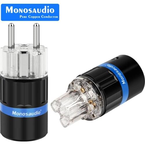 Monosaudio E105R/F105R Rhodium Plated Pure Copper Schuko Power Plug EU Plug Type Schuko Power Plug Hifi Power Cable Connectors