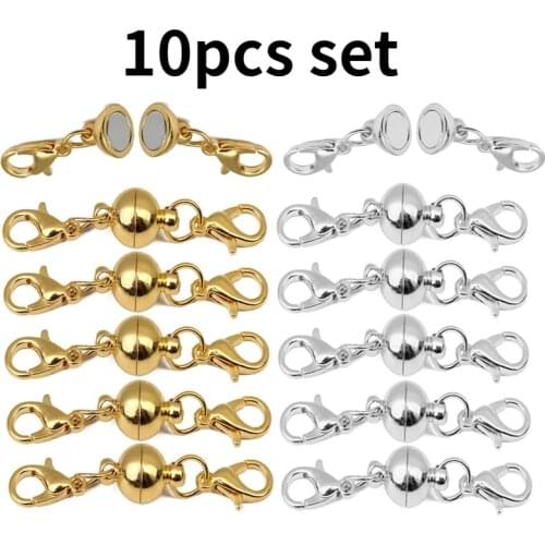 10pcs Set DIY Jewelry Round Necklace Magnet Clasp Connector Buckle Necklace Bracelet Gold Silver Jewlery Accessories