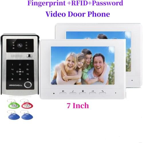 Apartment 7" Video Intercom Door Phone System 2 Monitors + Fingerprint password RFID Access Outdoor Camera for 2 Family House