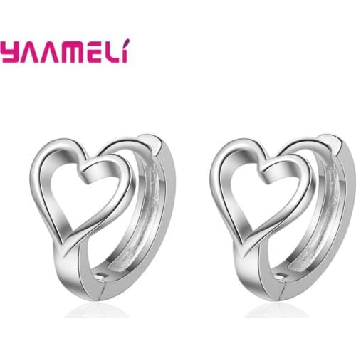 Real 925 Sterling Silver Prevent Allergy Silver Earrings For Women Korean Style Cute Love Heart Ear Hoops Wedding Jewelry Gift