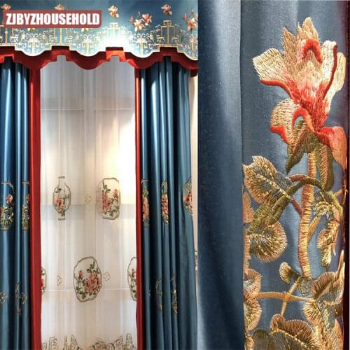 New Chinese Style Embroidered Curtain for Living Room Bedroom Finished Products Custom Embroidered Tulle Curtain