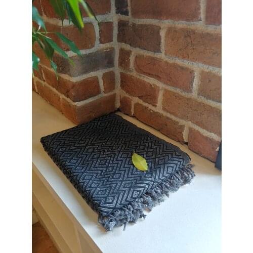 Diamond Design Peshtemal, Bright Color, 100% Cotton, Decorative Throw Blanket, Beach Towel, Shawl, Black