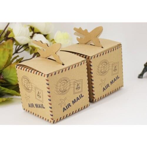 50pcs Air Mail Plane Candy box Travel Theme kraft paper gifts box Wedding Airplane Chocolates box Souvenirs scatole regalo