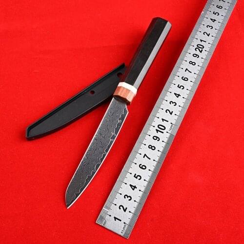 Outdoor Camping Tools Survival and Hunting Mini Pocket Knife with Wooden Fixed Blades Damascus Steel Fruit Knives Kitchen Knives