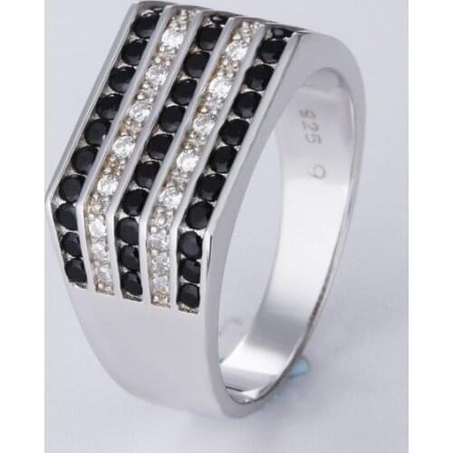Supply 925 Sterling Silver White Gold Plated Jewelry Inlaid Black And White Bright Diamond Male Ring
