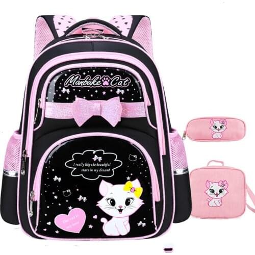 Princess Orthopedic Backpack Set Kids Waterproof Children School Bags Girls Kids Primary Cat Cartoon Backpack