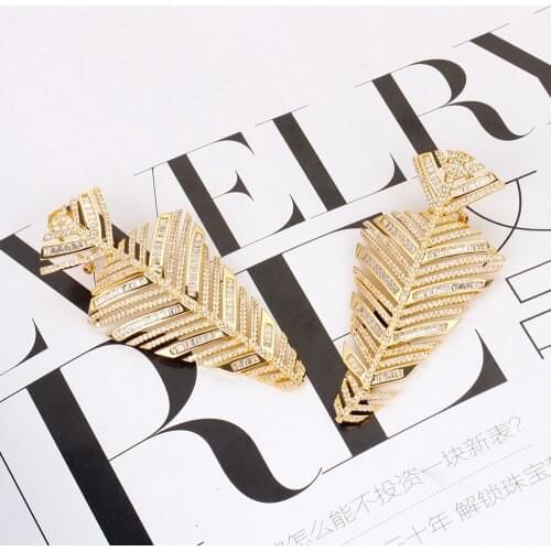 TIRIM Luxury Gold Leaf Dangle Earrings for Women Wedding & Engagement Drop Full Cubic Zironia Charm Fashion Jewelry