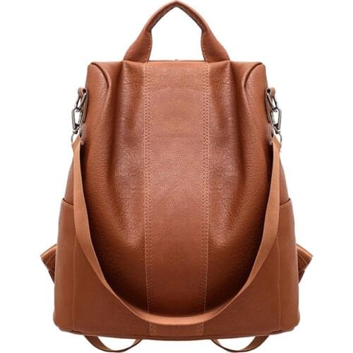 2020 Retro Pu Backpack Anti-theft Backpack Waterproof Solid Color Backpack Large Capacity Student Bag