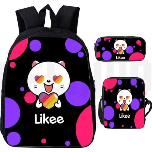 3D Print "LIKEE 1 (Like Video)" Backpack Russia Type Likee Bag 3pcs/set Zipper Pencil Case Back Pack Bookbag Girls Boy
