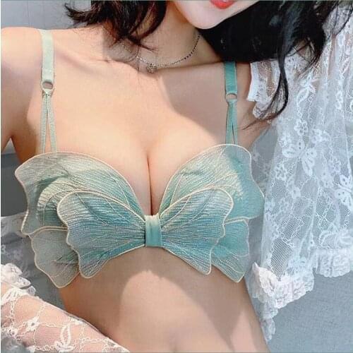 Ruffle Lace Sexy Lingerie Underwear Women Sweet Bow Deep V-Neck Push Up Bra Briefs Set Romantic Lolita Woman Intimates