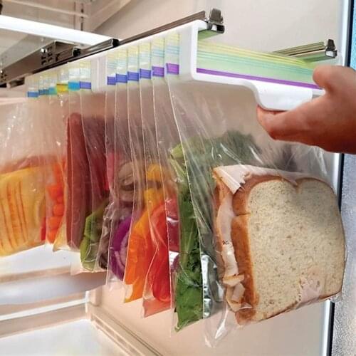 Refrigerator Storage Bag Rack Food Safe Zip Pocket Storage Tray Stretchable Fridge Organizer Pull-out Ziplock Bag Organizer