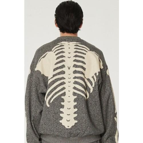 Skeleton Bone Pullover Men Sweater Loose Printing Sweater Good Quality High Street Damage Hole Vintage 1:1 Knit Sweater -40