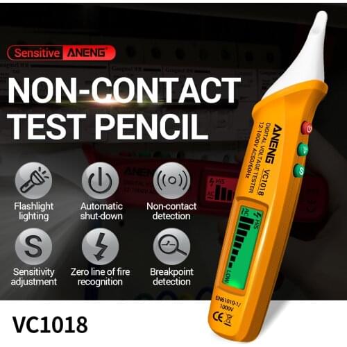 ANENG VC1018 Pen Tester Non-contact LCD Digital Voltage Tester 12V-1000V Multifunctional Pen Tester AC/DC Voltage Detector