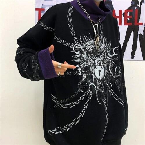 Unisex Sweatshirt Leisure Style Loose Hoodie,Autumn Chain Printing Contrast Color High Collar Long Sleeve Tops Couple Outfit
