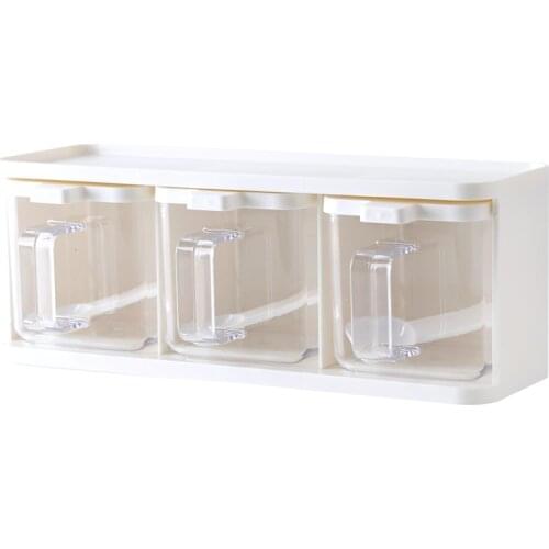 Vertically Rotatable Storage Seasoning Boxes Spice Jar Bottle With Handle And Spoon Kitchen Storage Container Herb Spice Tools