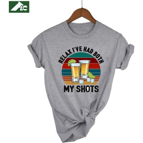 100 Cotton Funny Tequila Graphic T Shirt Girl I've Had Both My Shots Retro Tees Fashion Womens Shirts Vintage Unisex Mens Tops