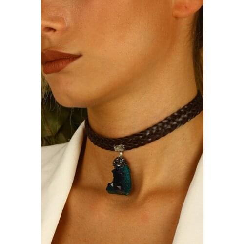 Dr Stone natural Stone womens Amethyst choker Necklace silver plated XZ121 372868571