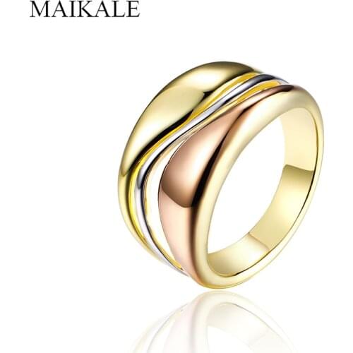 MAIKALE New Fashion Rose Gold//Gold Wide Rings for Women High Quality Wedding Band Ring Set Girls Jewelry Accessories Gift