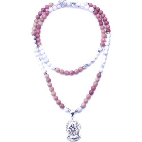 108 Stretch Mala Howlite ,Rhodonite With Ganesha Pendant Necklace Or Bracelet Healing Spiritual Yoga Jewelry Dropshipping